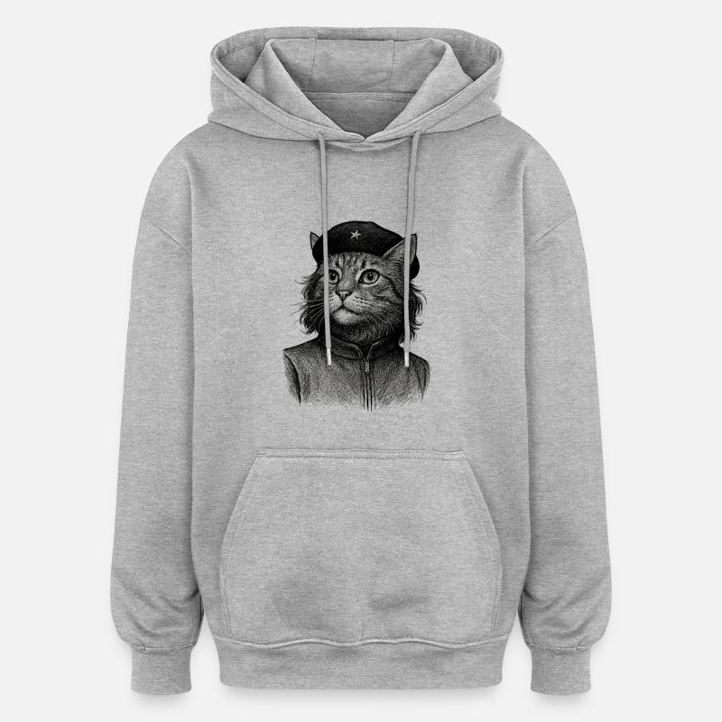 Chat avec béret - Sweat à capuche oversize unisexe - gris chiné