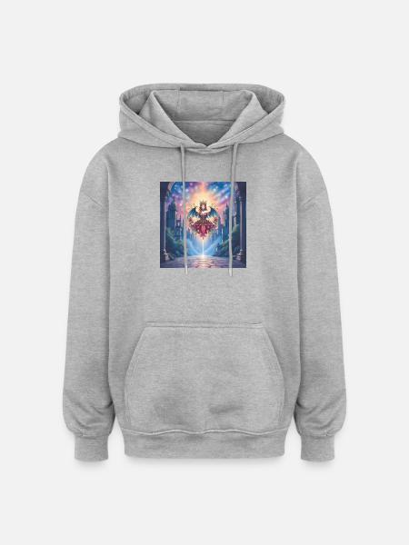 Winged Queen in Celestial Portal - Oversized Unisex Hoodie - heather grey