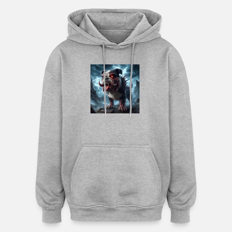 Chien Démon Infernal - Sweat à capuche oversize unisexe - gris chiné
