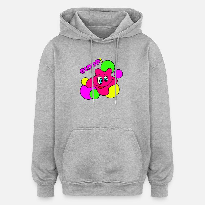 BLOOP! Lustiger Neon Pop-Art Klecks-Charakter - Oversized Unisex Hoodie - Grau meliert