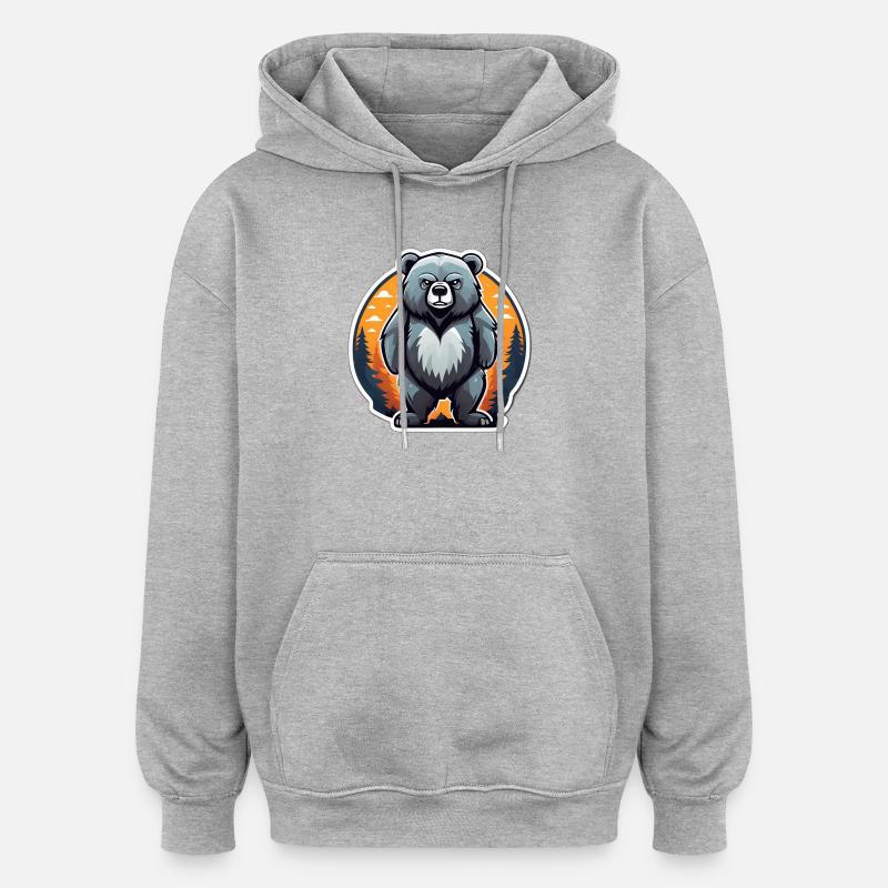 Ourson cartoon au coucher forestier - Sweat à capuche oversize unisexe - gris chiné