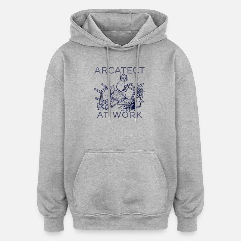 Worker's cat at work - Oversized Unisex Hoodie - heather grey