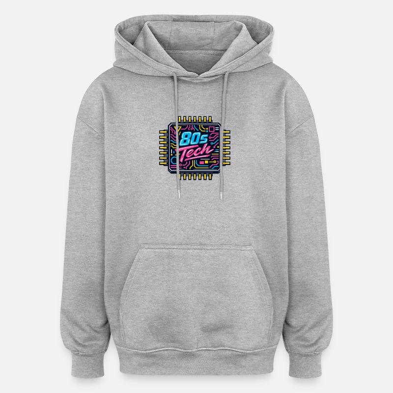 80s Tech Neon Chip - Oversized Unisex Hoodie - heather grey