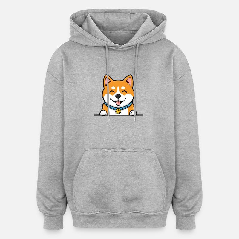 Akita Inu (portrait/bande dessinée) - Sweat à capuche oversize unisexe - gris chiné