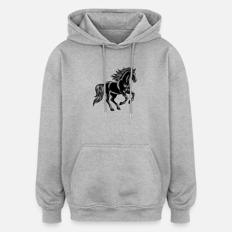 Cheval en galop - Sweat à capuche oversize unisexe - gris chiné