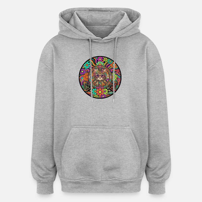 Chat, Paix, Amour, Liberté, chaton - Sweat à capuche oversize unisexe - gris chiné