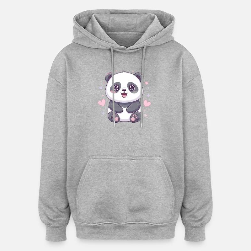 Panda Kawaii avec des cœurs - Sweat à capuche oversize unisexe - gris chiné