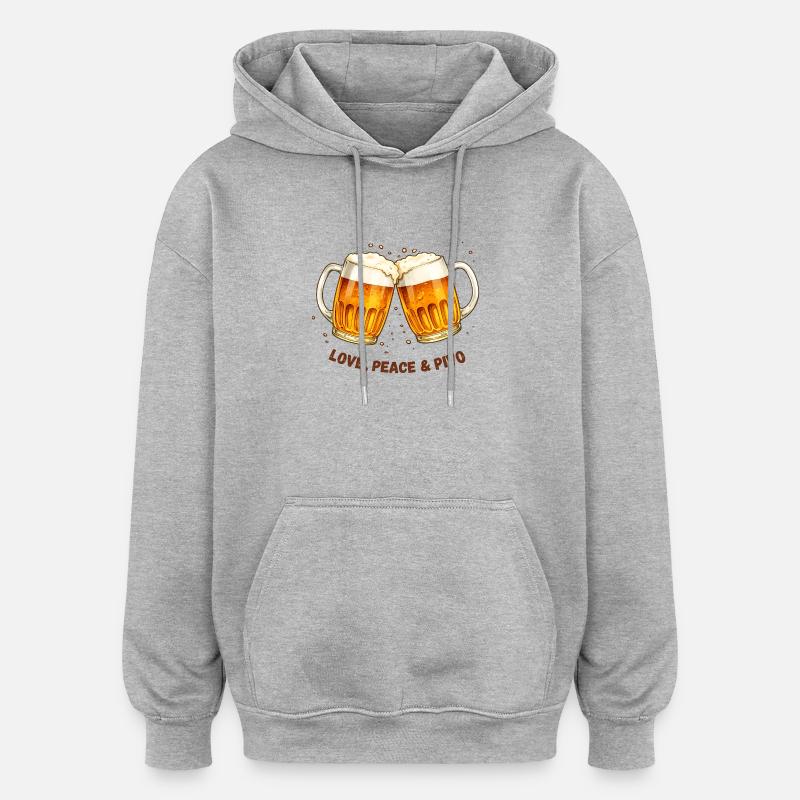 Liebe-_Frieden_-_Bier - Oversized Unisex Hoodie - Grau meliert