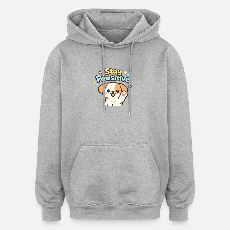 Reste Pawsitive – Caricature de chien mignon - Sweat à capuche oversize unisexe - gris chiné