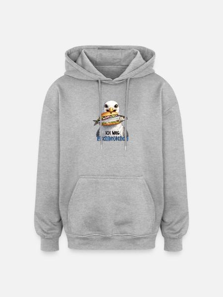 Ich mag Fischbrötchen - Oversized Unisex Hoodie - Grau meliert