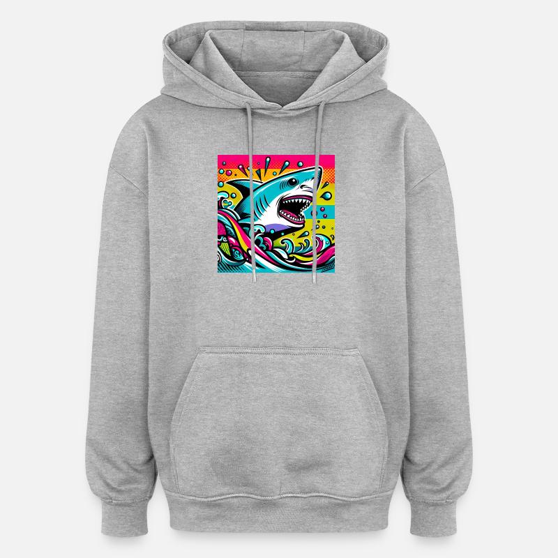 Requin - Sweat à capuche oversize unisexe - gris chiné