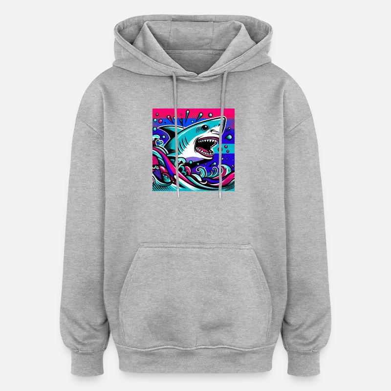 Requin - Sweat à capuche oversize unisexe - gris chiné