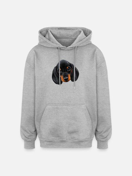 Dackelkopf Illustration Schwarzbraun tierbaby - Oversized Unisex Hoodie - Grau meliert