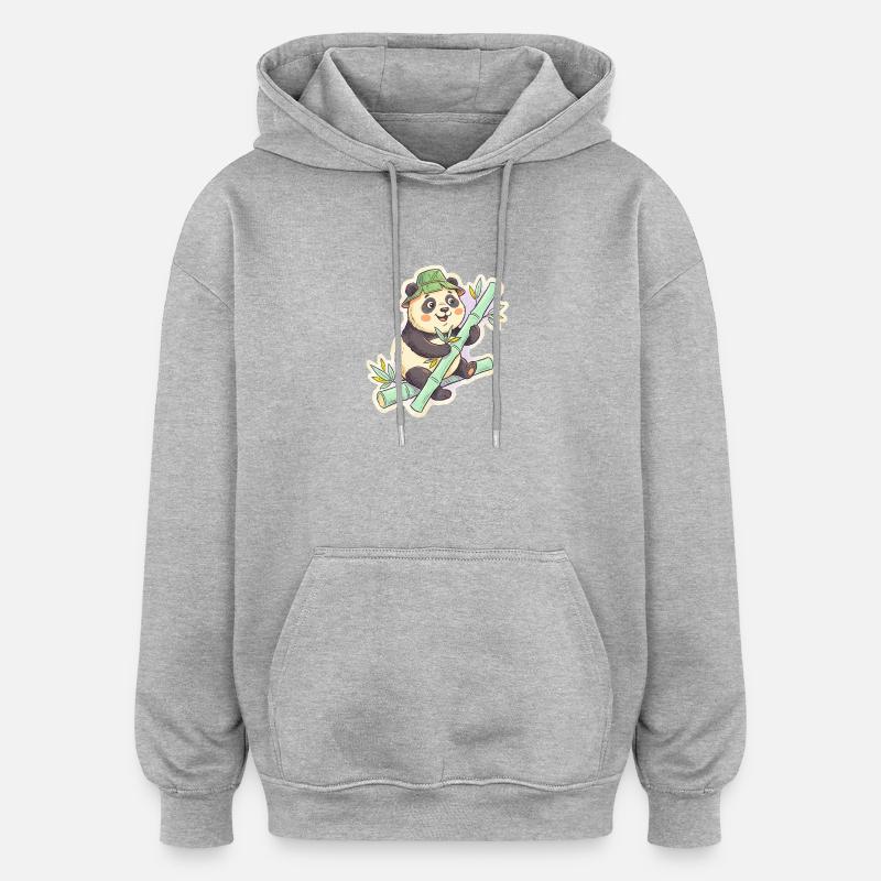 Panda auf Bambuspfad - Oversized Unisex Hoodie - Grau meliert