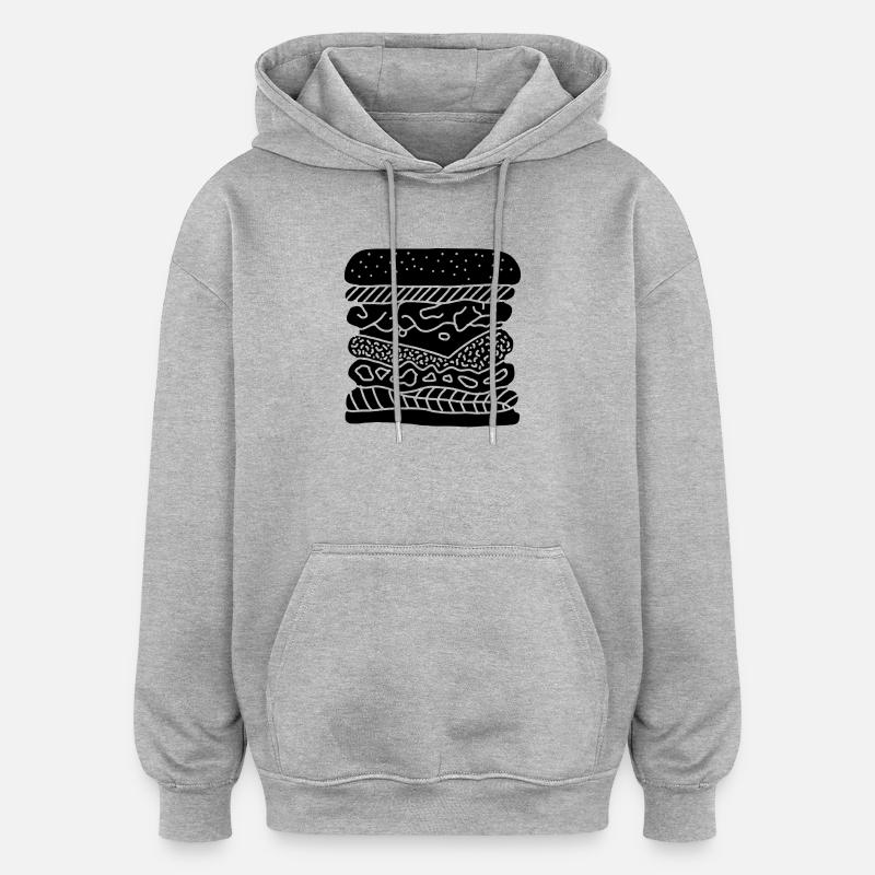 Burger empilé - Sweat à capuche oversize unisexe - gris chiné
