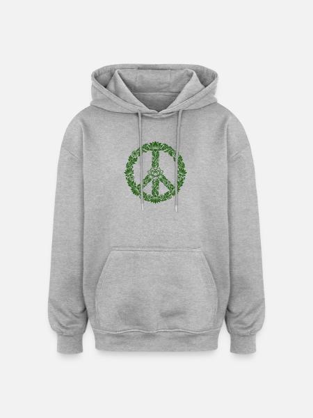 Peace Sign Floral Boho Style - Oversized Unisex Hoodie - heather grey