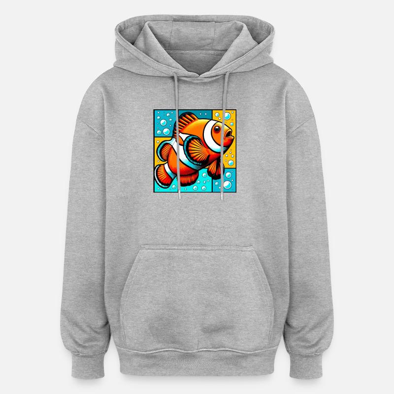 Poisson-clown - Sweat à capuche oversize unisexe - gris chiné