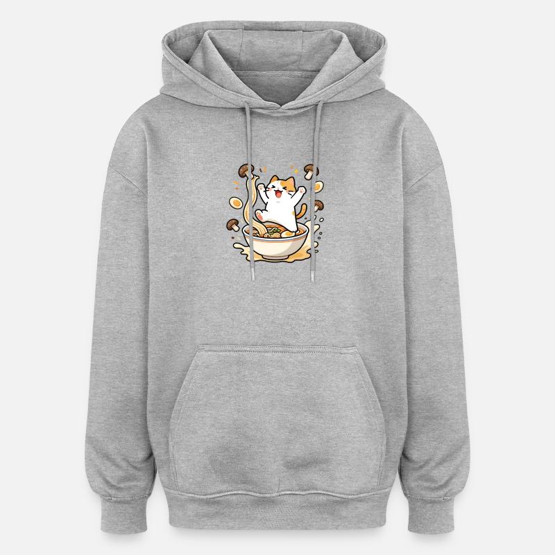 Chat ramen joyeux - Sweat à capuche oversize unisexe - gris chiné