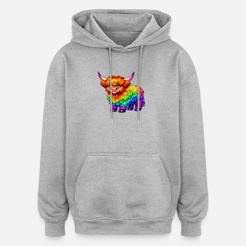 Lebendige Regenbogen-Highland-Kuh - Oversized Unisex Hoodie - Grau meliert