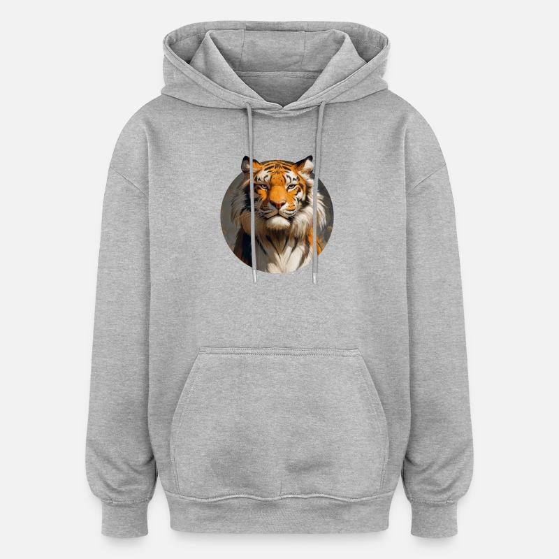 Design de Tigre - Sweat à capuche oversize unisexe - gris chiné