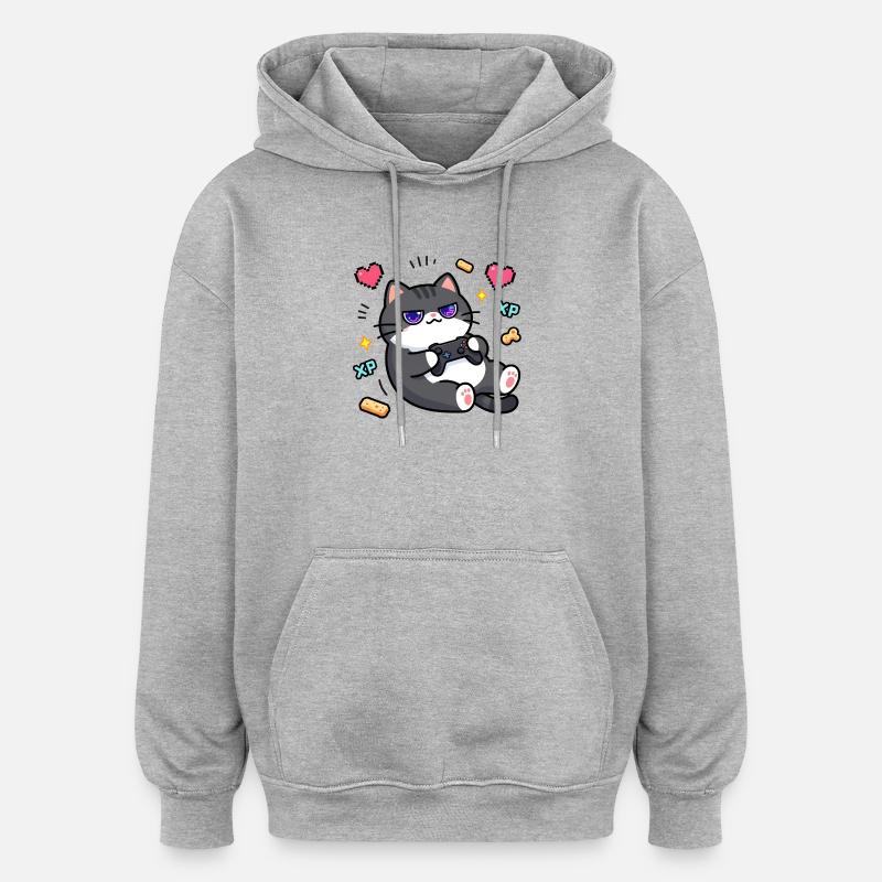 Chat Gamer Console Retro - Sweat à capuche oversize unisexe - gris chiné