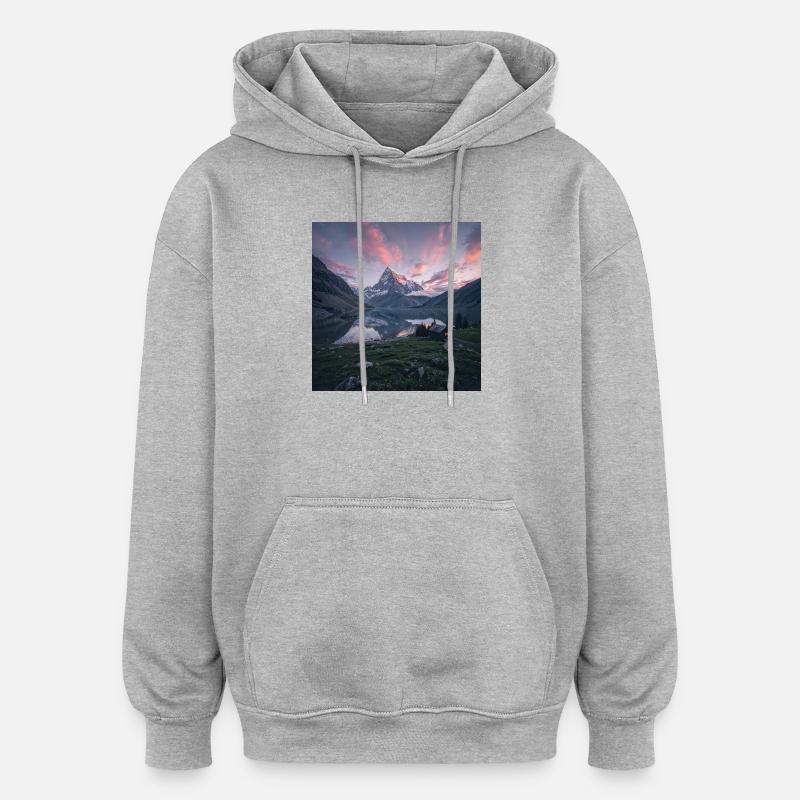 Réflexion du soir alpin - Sweat à capuche oversize unisexe - gris chiné