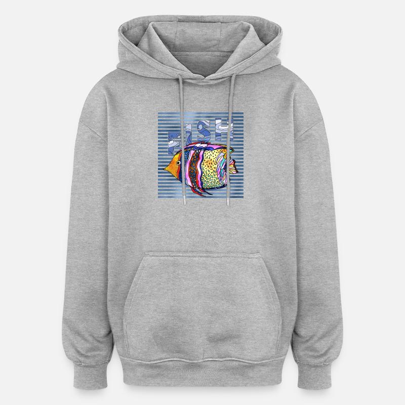 pesce - Felpa con cappuccio unisex oversize - grigio melange