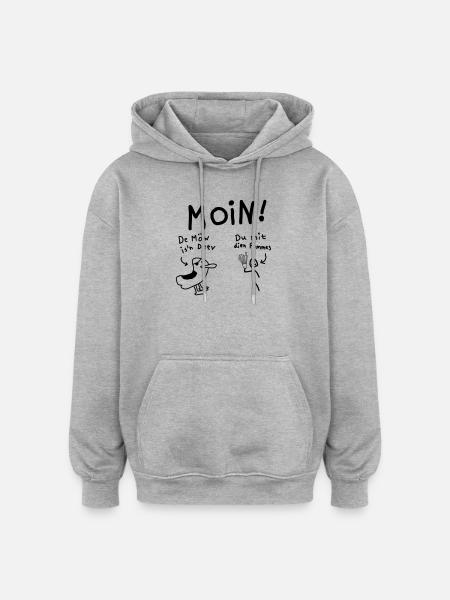 Moin Möwe Pommesdieb Lustig - Oversized Unisex Hoodie - Grau meliert