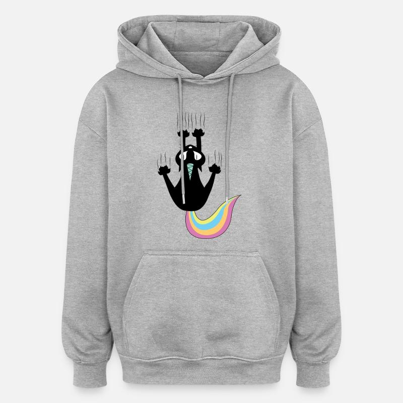 Art minimaliste de chat licorne arc-en-ciel - Sweat à capuche oversize unisexe - gris chiné