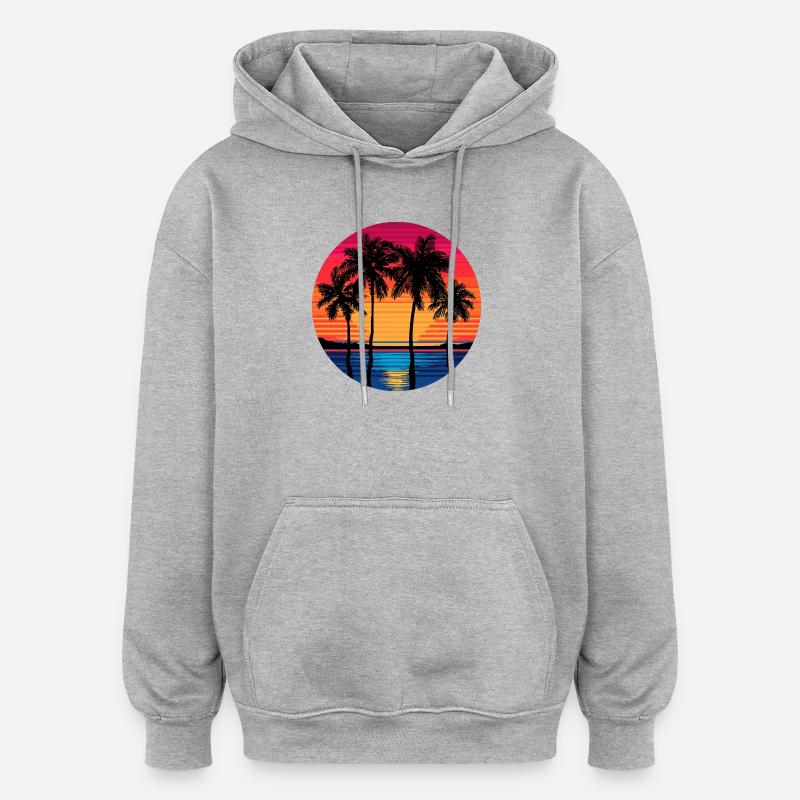 Palmiers de mer de plage - Sweat à capuche oversize unisexe - gris chiné