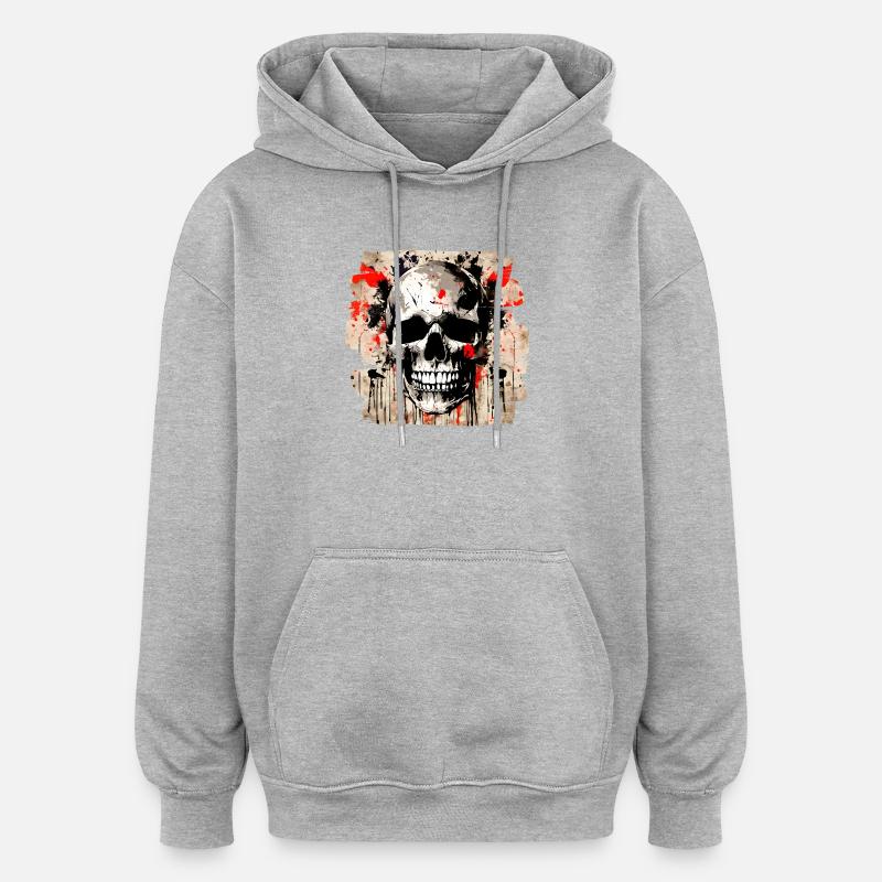 Schädel Graffiti Explosion - Oversized Unisex Hoodie - Grau meliert