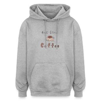 But First coffee  - Oversized Unisex Hoodie - Grau meliert - Vorne - Noah (186cm)