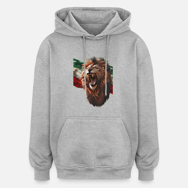 Lion rugissant et drapeau iranien - Sweat à capuche oversize unisexe - gris chiné