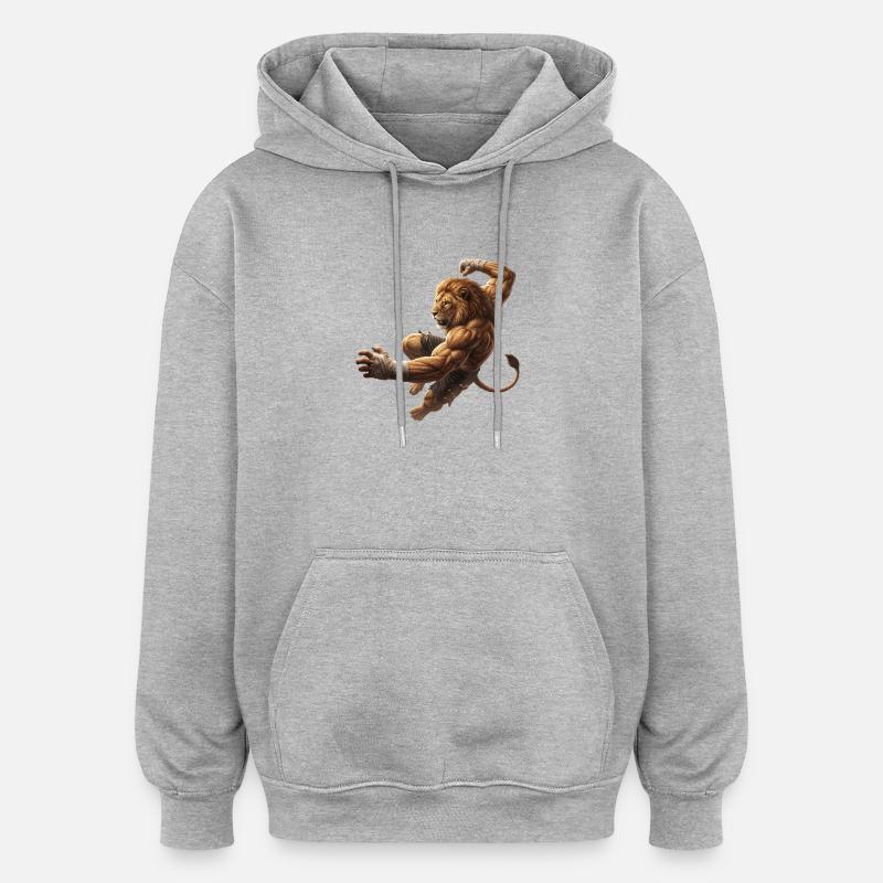 Löwe im Sprung - Oversized Unisex Hoodie - Grau meliert