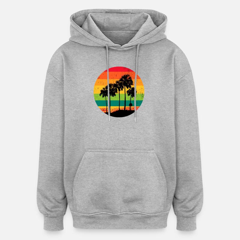 Palm Trees Beach Sunset Retro - Oversized Unisex Hoodie - heather grey