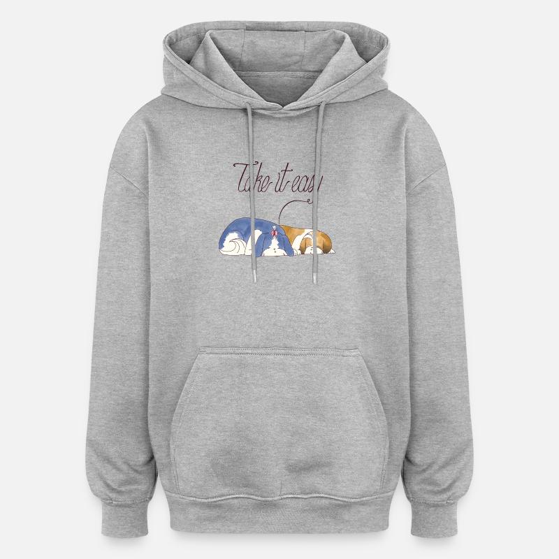 Doucement, chiots Shihtzu - Sweat à capuche oversize unisexe - gris chiné