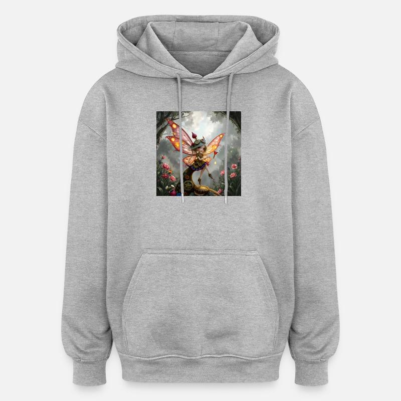 Fée steampunk aux ailes - Sweat à capuche oversize unisexe - gris chiné