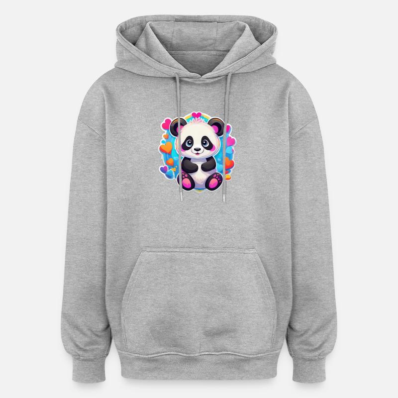 Regenbogenherz-Panda - Oversized Unisex Hoodie - Grau meliert