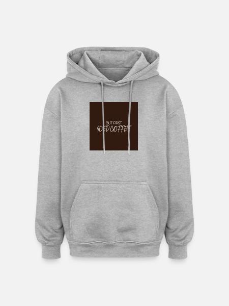 "ABER ZUERST EISKAFFEE" Grafik-Te-Design - Oversized Unisex Hoodie - Grau meliert