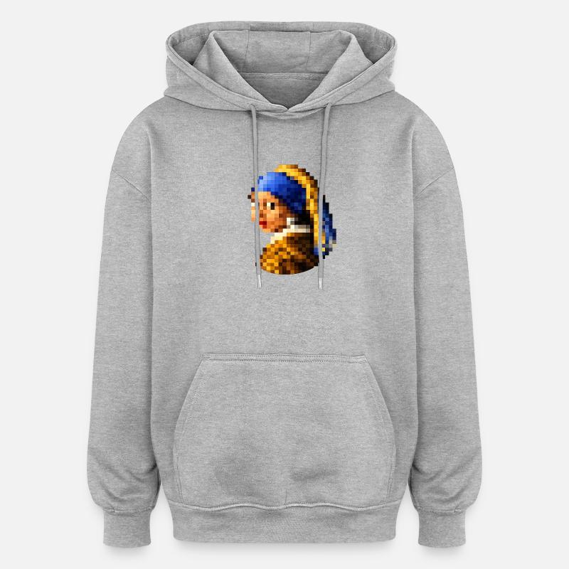 Das Mädchen mit dem pixeligen Perlenohrring - Oversized Unisex Hoodie - Grau meliert