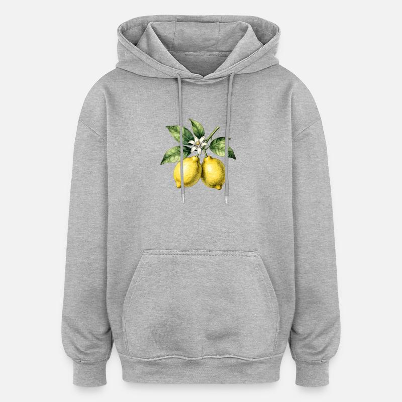 Citronniers Botaniques Aquarelle - Sweat à capuche oversize unisexe - gris chiné