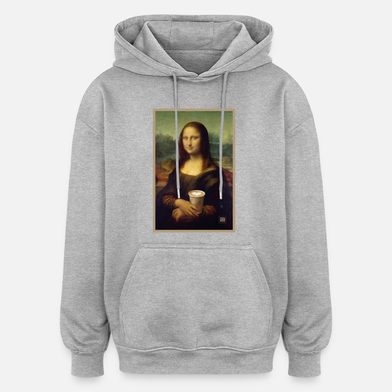 Mona Lisa Latte Portrait - Sweat à capuche oversize unisexe - gris chiné