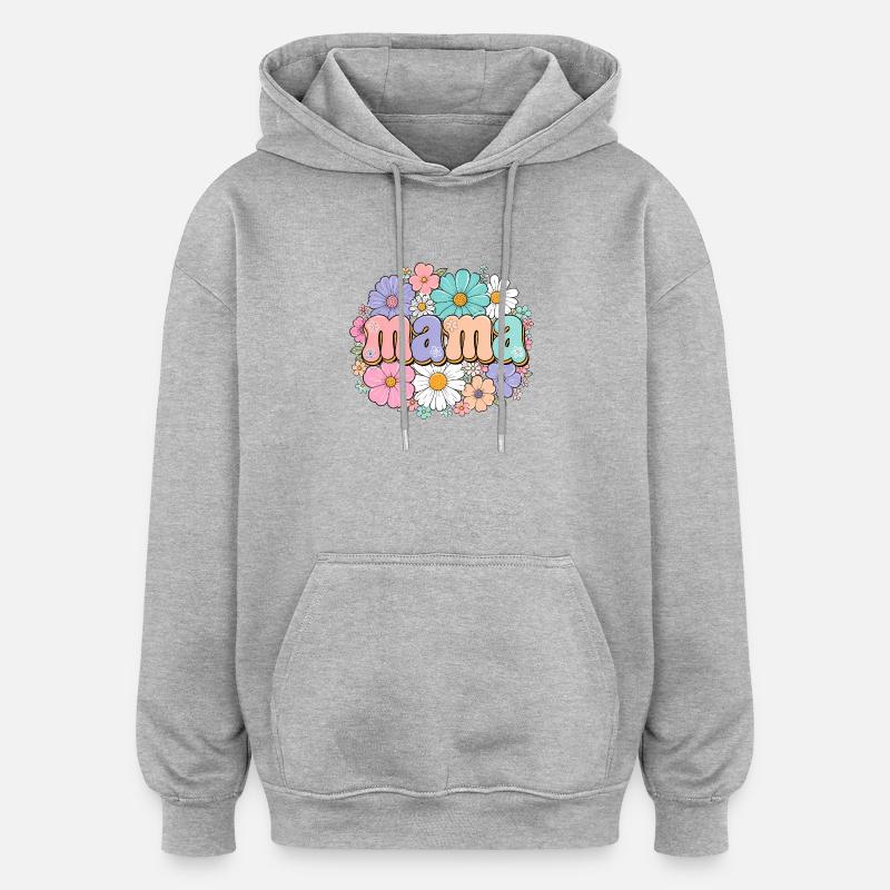 Retro Mama Blumen - Oversized Unisex Hoodie - Grau meliert