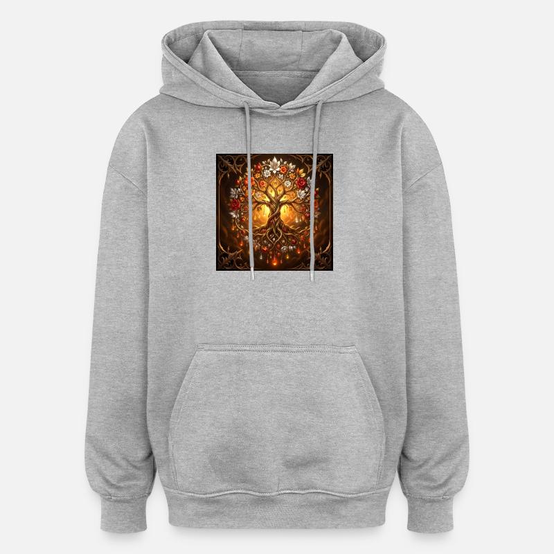 Arbre de vie luminescent - Sweat à capuche oversize unisexe - gris chiné