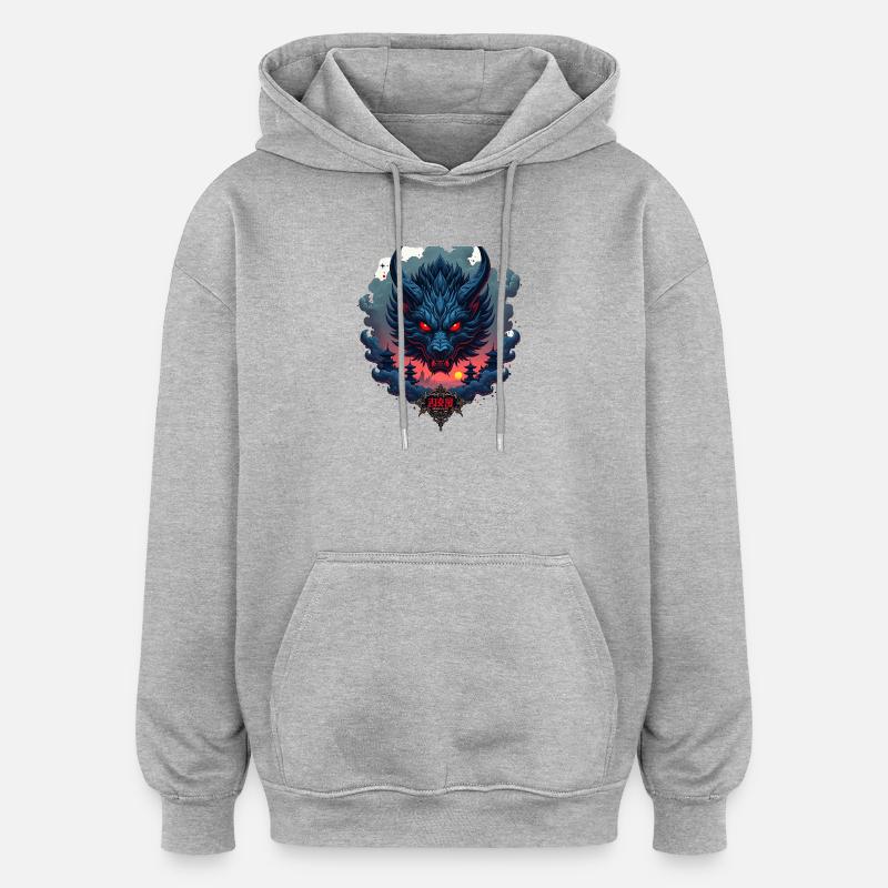 Shadow Oni – Japanischer Dämonenwolf - Oversized Unisex Hoodie - Grau meliert