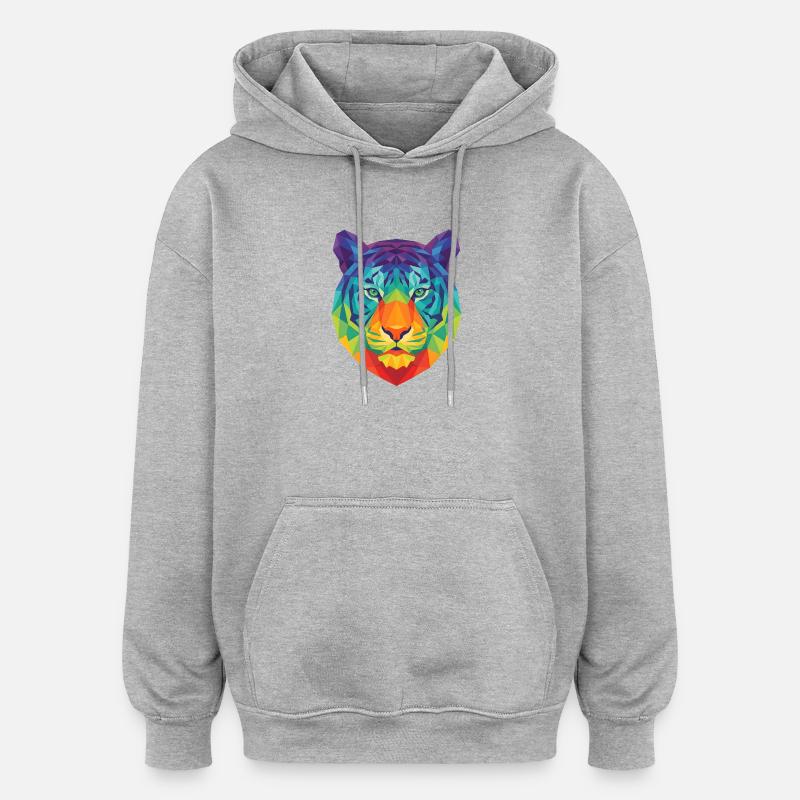 Pop Art géométrique néon bleu Tête de tigre - Sweat à capuche oversize unisexe - gris chiné