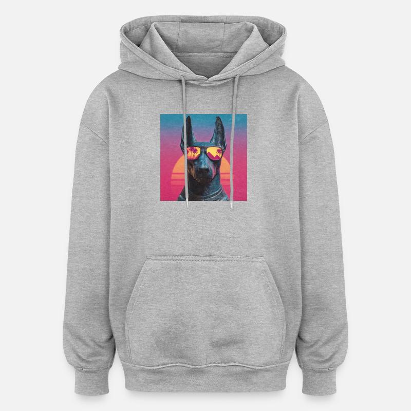 Anubis Synthwave - Dieu en vacances - Sweat à capuche oversize unisexe - gris chiné