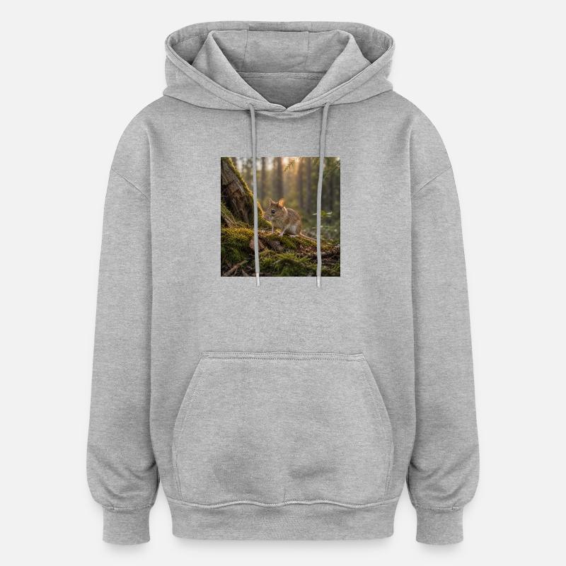 Waldmaus / Maus in der Abendsonne - Oversized Unisex Hoodie - Grau meliert