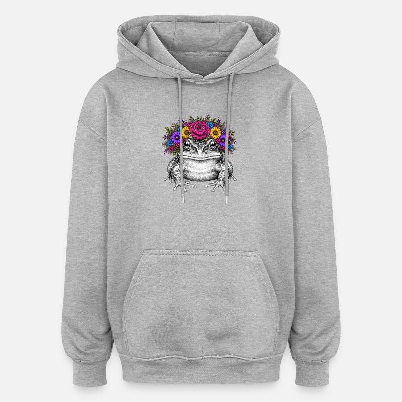 Frosch mit Blütenkrone - Oversized Unisex Hoodie - Grau meliert
