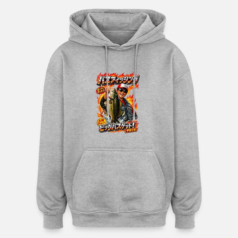 Logo de pêche - Sweat à capuche oversize unisexe - gris chiné